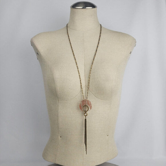 Color By Amber Red & Gold Long Necklace & Earring Set - Picture 1 of 7